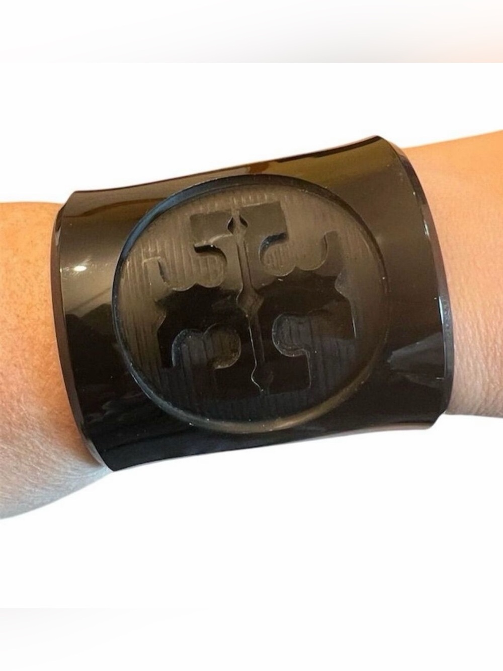 Tory Burch Black Logo Cuff Resin Bracelet